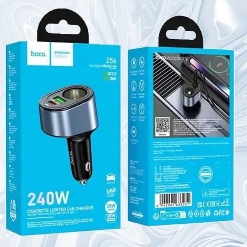 фото Разветвитель HOCO Z56 1 прикуриватель + PD 35W + USB QC3.0 черный