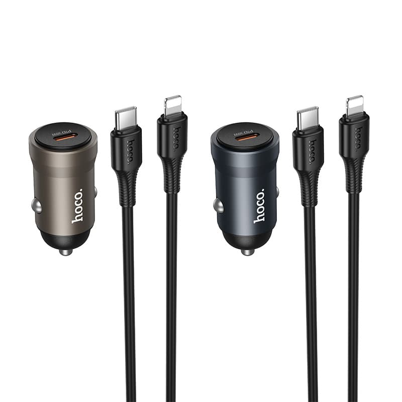 фото Автомобильное зарядное устройство + кабель Type-C to iphone lightning 8 pin HOCO Z62A 30W 3A черный