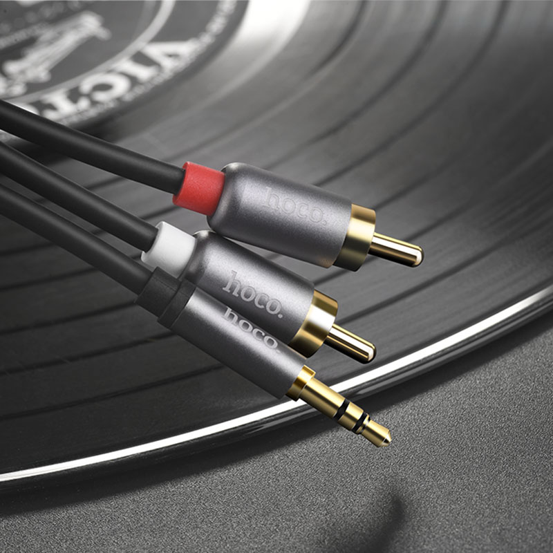 Аудио-кабель HOCO UPA10 AUX Jack 3.5 - 2RCA тюльпаны 1.5м серый металик Аудио-кабель HOCO UPA10 AUX Jack 3.5 - 2RCA тюльпаны 1.5м серый металик