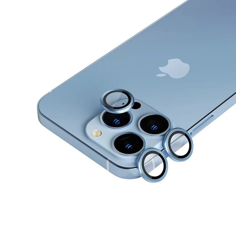 фото Защитные стекла на линзы для камеры iphone 12 6.1 Lanxiu с синей металлической окантовкой