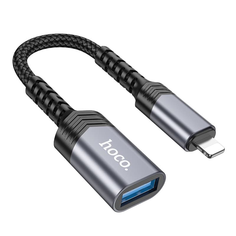 Адаптер переходник OTG с Lightning на USB 2.0 Hoco UA24 серый металл