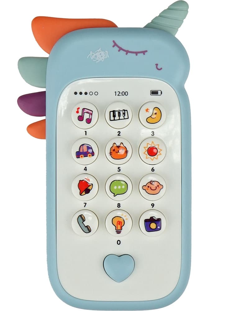 Детский мобильный телефон музыкальный Единорог голубой