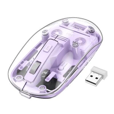 Мышь беспроводная Hoco GM29 двухрежимная 2.4G Bluetooth+USB прозрачная фиолетовая бесшумна