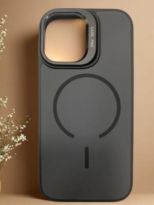 Чехол накладка для iphone 17 (6.3) силикон+пластик с магнитом для magsafe с подставкой держателем черная