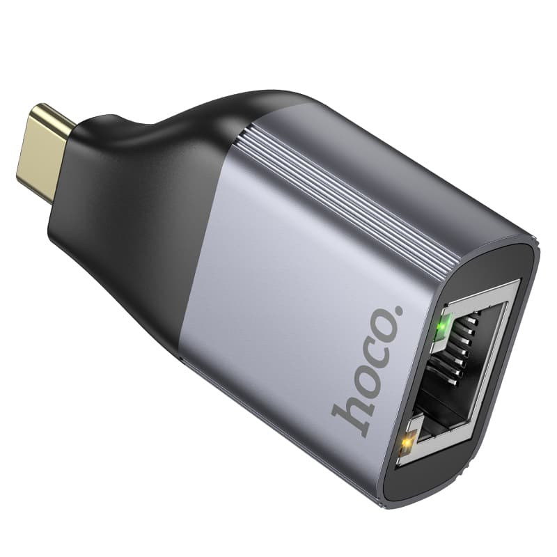 Адаптер переходник сетевая карта с Type-C на RJ45 Ethernet интернет 100Mbit Hoco UA35 серый металл