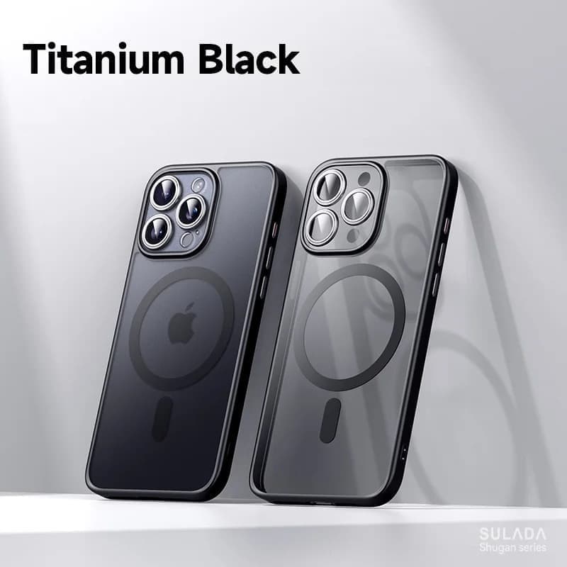 фото Чехол накладка для Samsung S26 Ultra SULADA Shugan силикон+пластик притемненный матовый титановый черный бампер с магнитом