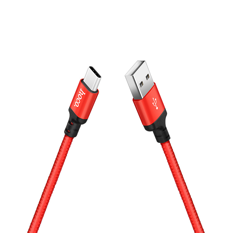 Кабель для зарядки Type-C USB HOCO X14 2м плетеный красно-черный