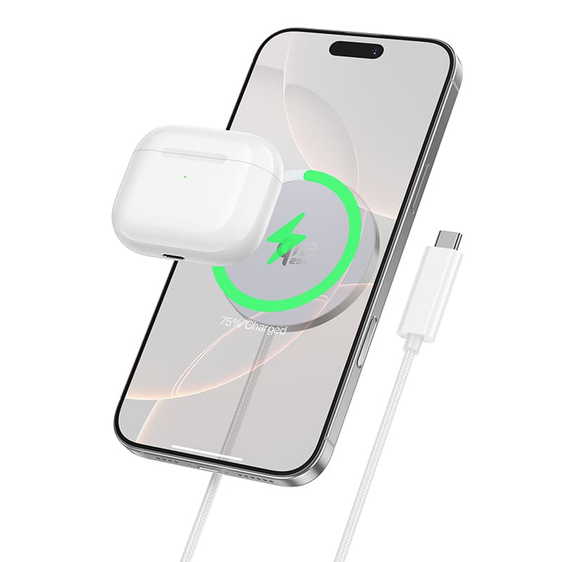фото Беспроводное зарядное устройство магнитное HOCO CW63 Pro Qi2.2 25W USB-C Type-C 1.2м ультратонкий черное