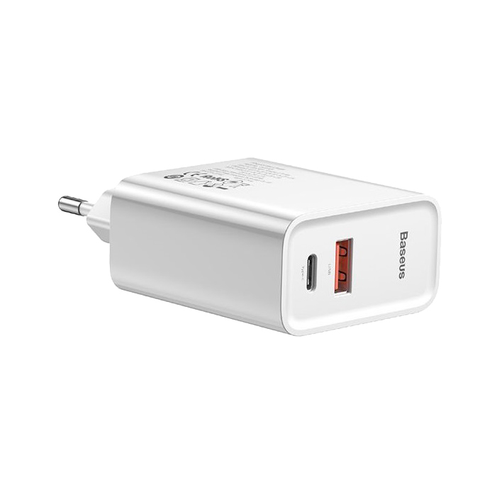 фото Сетевое зарядное устройство Адаптер Блок питания Baseus Speed PD 30W+QC3.0 Type-C USB-C+USB белое CCFS-C02