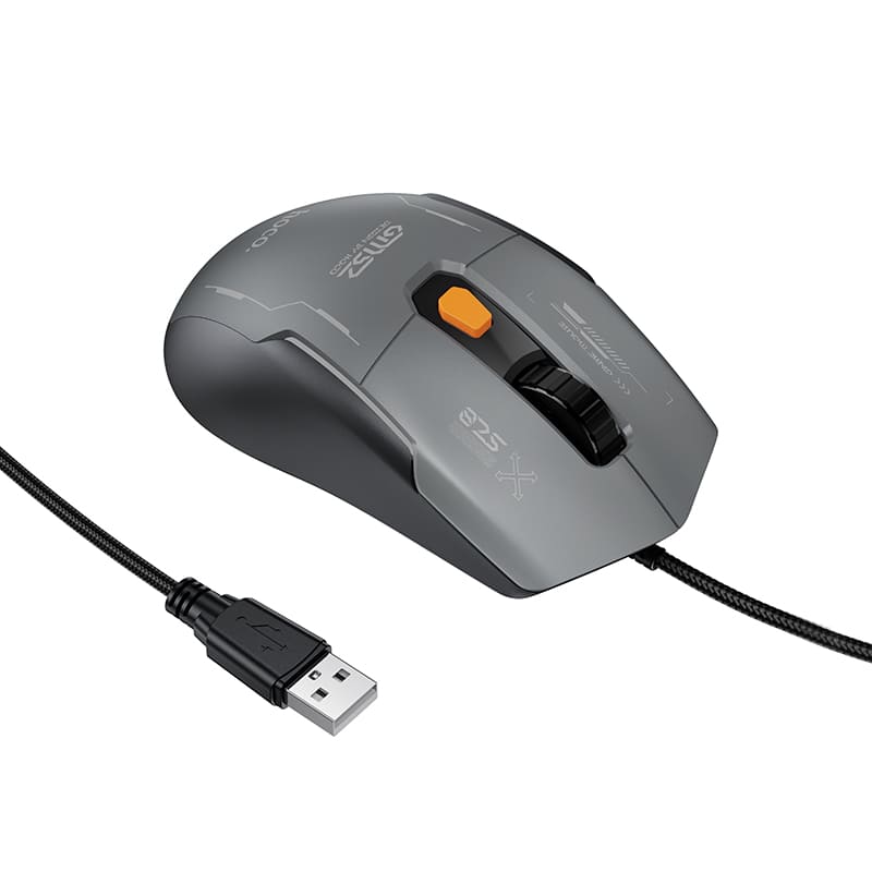 Мышь проводная игровая Hoco GM52 Gaming 1.6м черно-серая с RGB подсветкой 12800 dpi