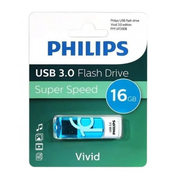 Изображение Флеш-накопитель Philips VIVID USB 3.0 пластик белый синий 16Gb