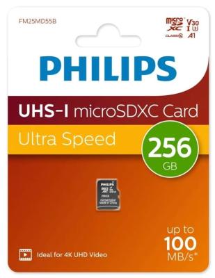Карта памяти Philips Micro SDXC Class 10 100MB/s UHS-I U3 V30 A1 256Gb без адаптера FM25MD55B