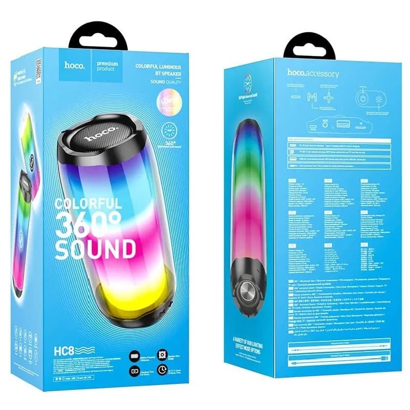 Колонка блютуз HOCO HC8 Colorful 360 LED черная 1800mAh