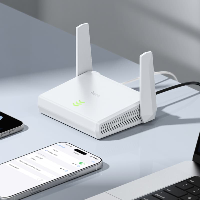 Проводной WiFi Роутер мини Hoco HI36 Wi-Fi4 2.4ГГц 300Мбит/с белый