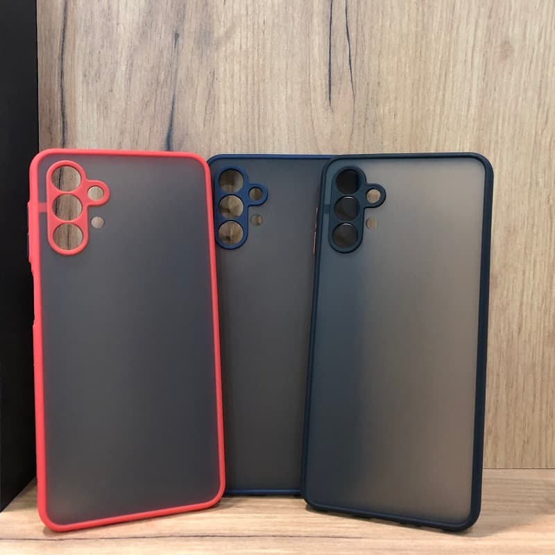 фото Чехол накладка для Xiaomi Redmi 10C силикон+пластик притемненная матовая с красным бампером