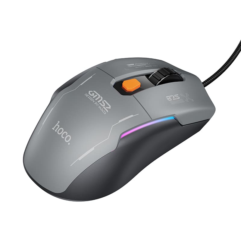 Мышь проводная игровая Hoco GM52 Gaming 1.6м черно-серая с RGB подсветкой 12800 dpi