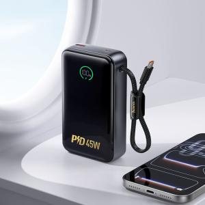 Внешний аккумулятор повербанк Power bank HOCO Q54 20000mAh PD 45W QC3.0 с кабелем Type-C и дисплеем серый металл