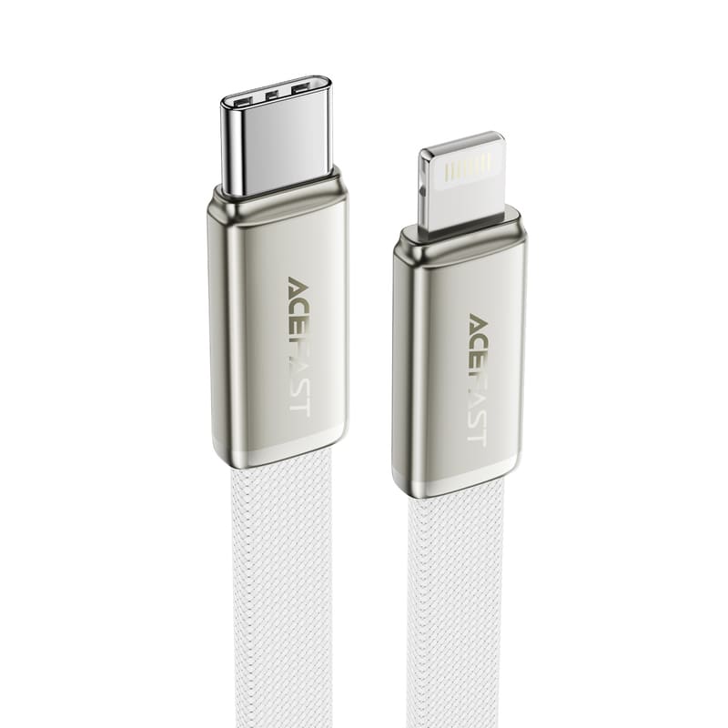 Кабель для зарядки iP Lightning to Type-C Acefast C24-01 30W 1.2м в тканевой оплетке плоский белый
