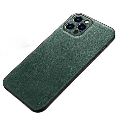 Чехол накладка для iphone 14 Pro (6.1) SULADA Artisan силикон+пластик под кожу темно-зеленая
