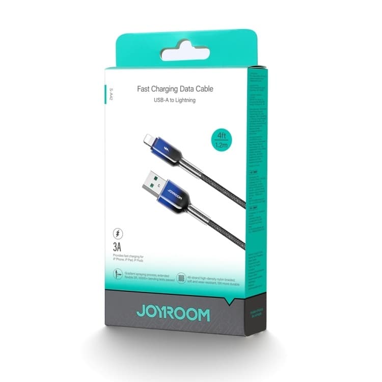 Кабель для зарядки iphone Lightning Joyroom S-A42 1.2м 3A в оплетке градиент черно-синий Кабель для зарядки iphone Lightning Joyroom S-A42 1.2м 3A в оплетке градиент черно-синий