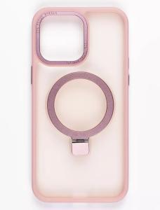 Чехол накладка для iphone 11 (6.1) Brauffen силикон+пластик с магнитом для magsafe и кольцом держателем прозрачно-матовая розовая