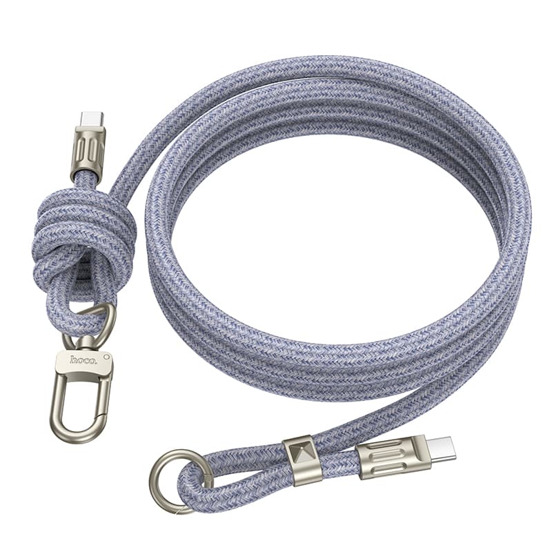 Кабель для зарядки Type-C to Type-C HOCO GH7 Elegant 60W 1.8м регулируемый шнурок на шею с карабином джинсовый синий Кабель для зарядки Type-C to Type-C HOCO GH7 Elegant 60W 1.8м регулируемый шнурок на шею с карабином джинсовый синий