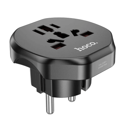 Сетевой переходник адаптер для евророзетки Hoco AC6 10А 250В черный