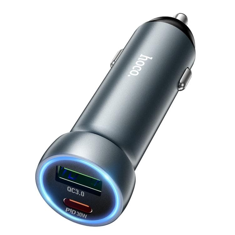 Изображение Автомобильное зарядное устройство HOCO Z54A 48W PD 30W+QC3.0 18W / Type-C USB-C+USB серый металл фото Автомобильное зарядное устройство HOCO Z54A 48W PD 30W+QC3.0 18W / Type-C USB-C+USB серый металл