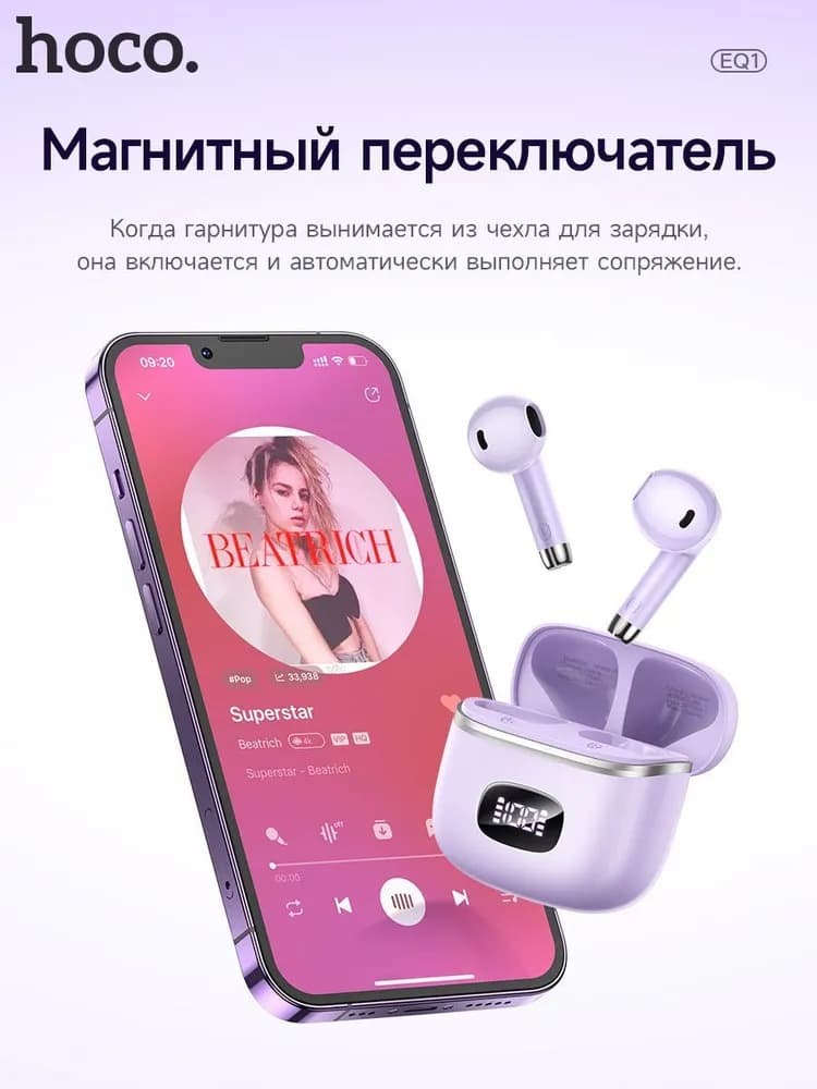 фото Наушники беспроводные Hoco EQ1 Music guide черные