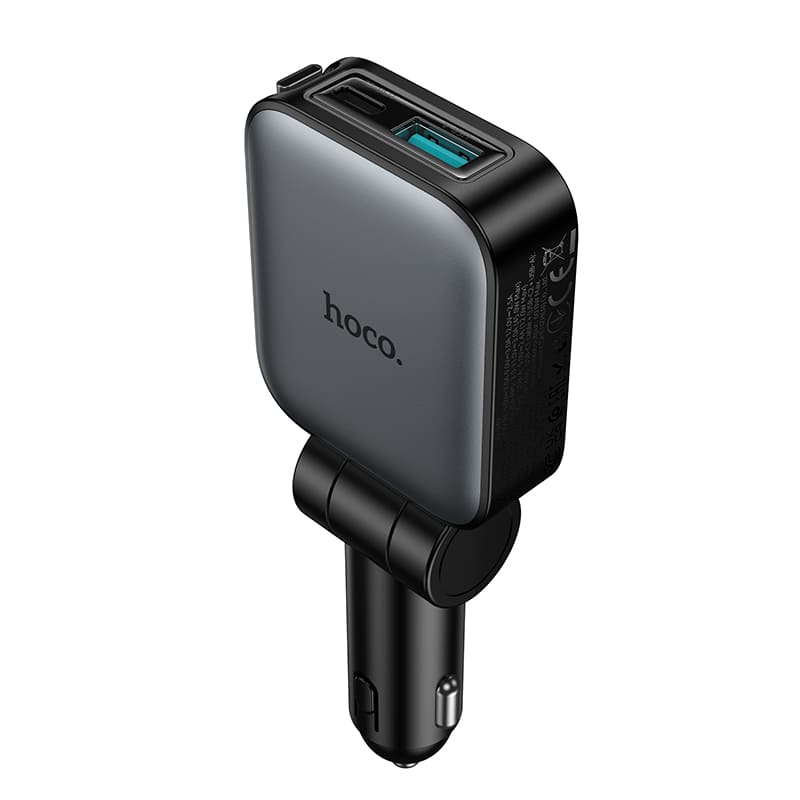 фото Автомобильное зарядное устройство + выдвижной кабель Type-C HOCO Z67 60W PD 45W+QC3.0 75см серый металл