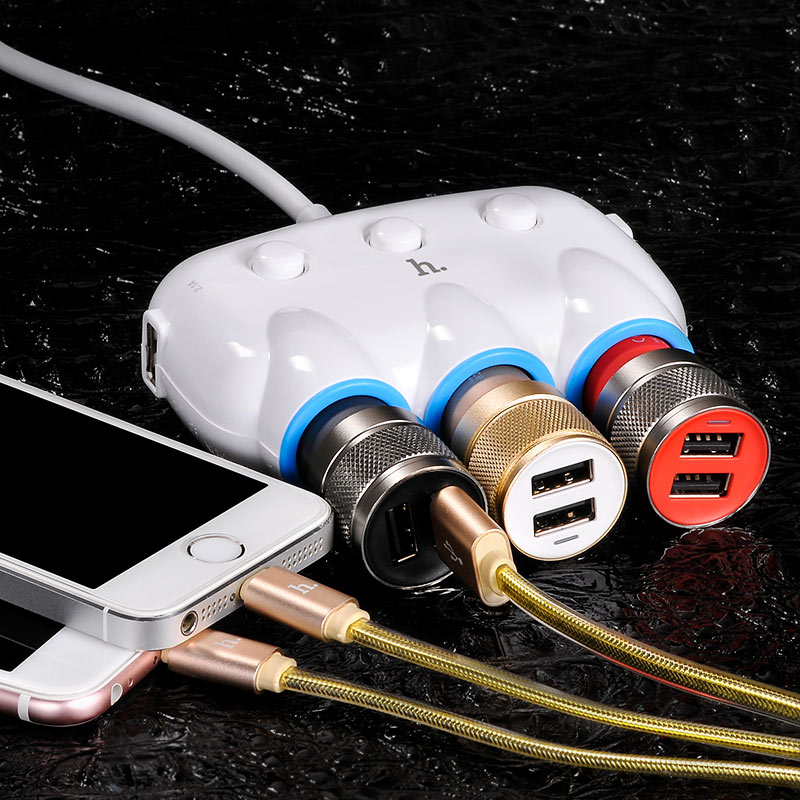 фото Разветвитель HOCO C1 3 прикуривателя + 2USB 3,1A