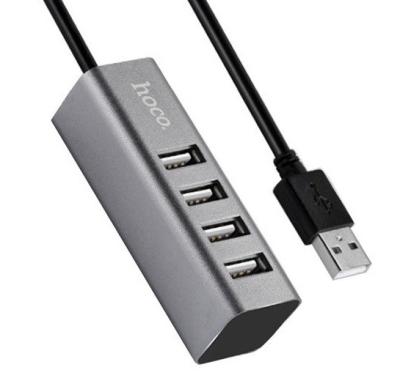 Разветвитель адаптер переходник USB HUB Хаб HOCO HB1 4 порта USB 2.0 серый