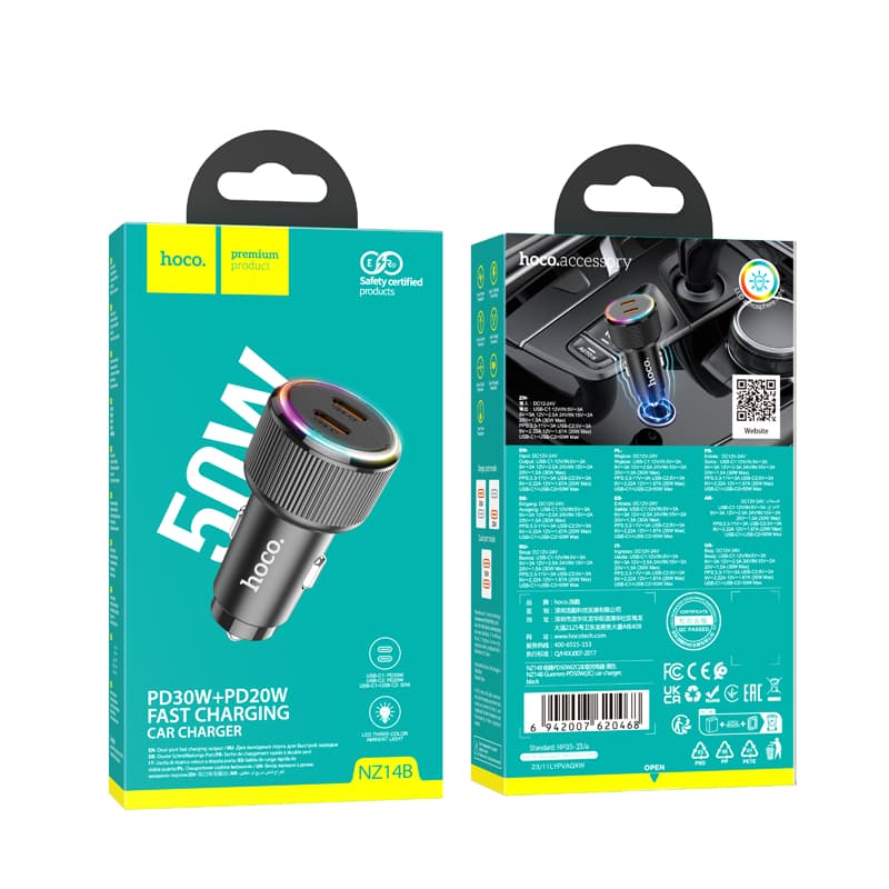 фото Автомобильное зарядное устройство HOCO NZ14B 50W PD 30W+PD 20W Type-C USB-C черное