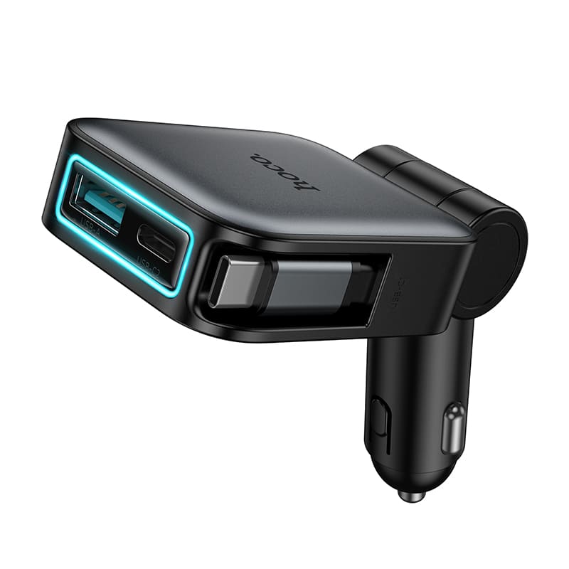 фото Автомобильное зарядное устройство + выдвижной кабель Type-C HOCO Z67 60W PD 45W+QC3.0 75см серый металл