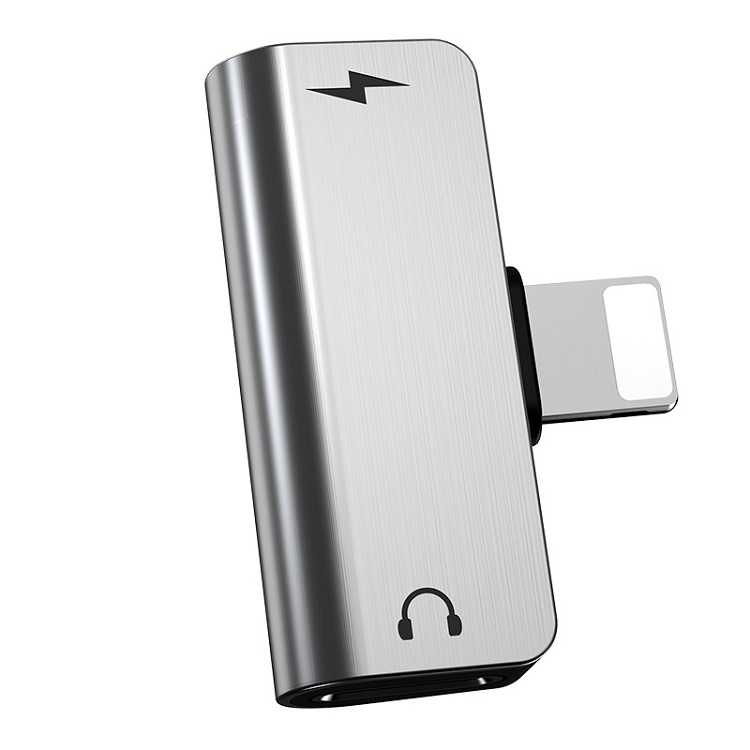 Аудио адаптер переходник для наушников iphone с Lightning на 2 Lightning Hoco LS24 серебро