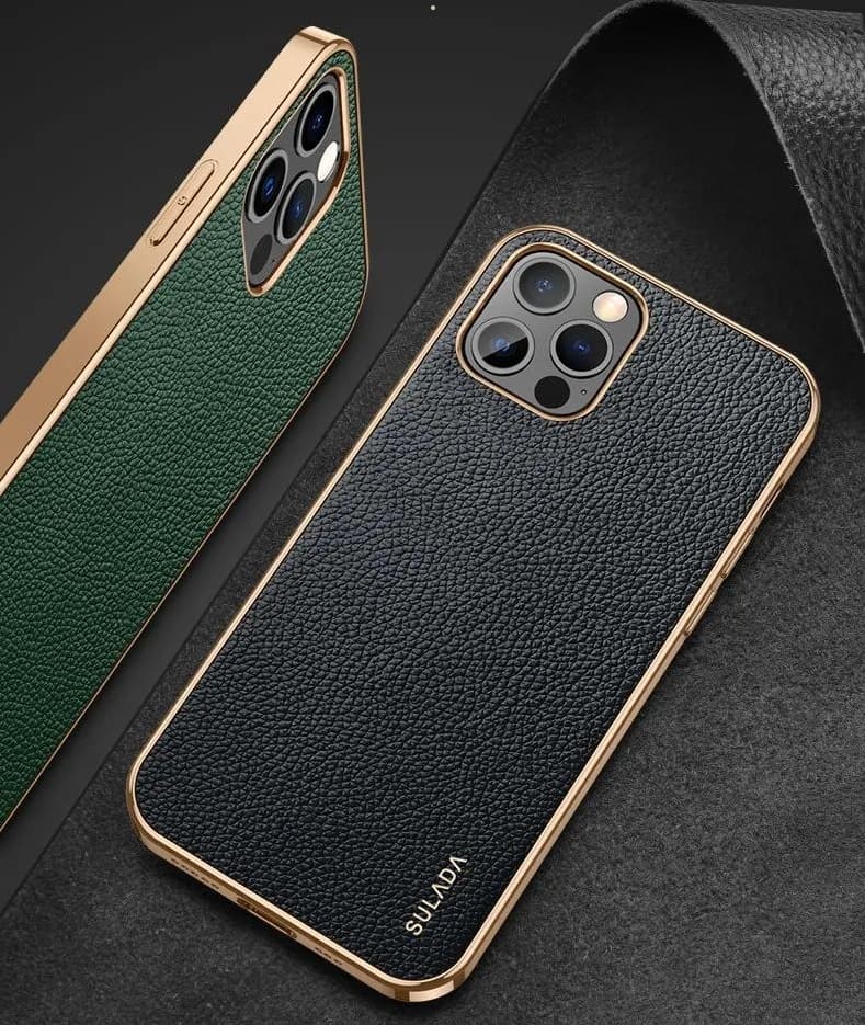 фото Чехол накладка для iphone 14 Pro Max (6.7) SULADA Luxury силикон+пластик под кожу красная золотой бампер