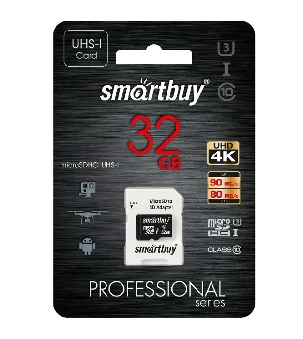 Изображение Карта памяти Smartbuy Micro SDHC Class 10 PRO UHS-I U3 R/W 90/70 MB/s 32Gb