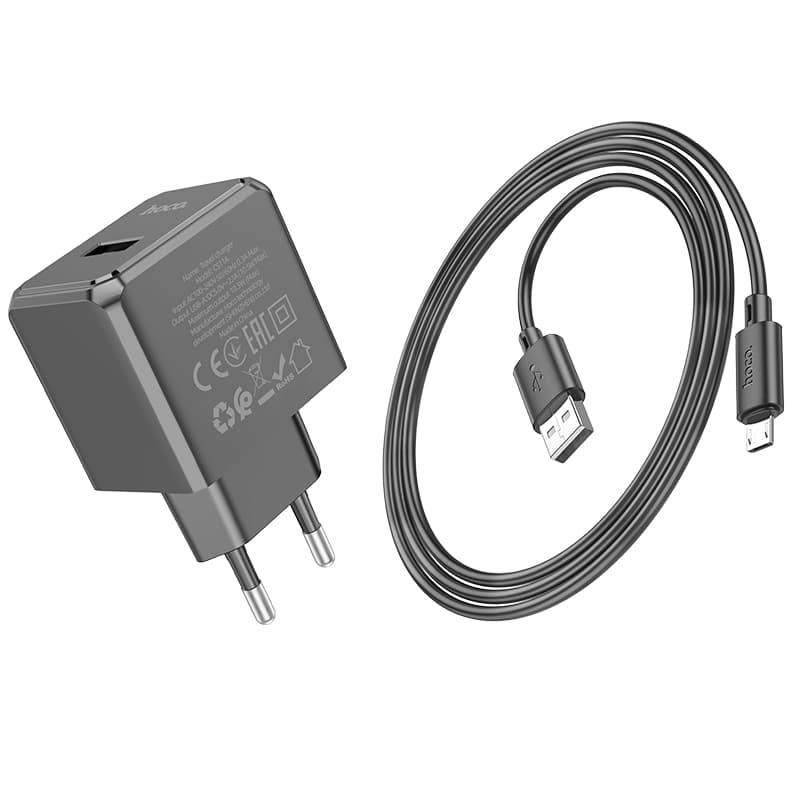 фото Сетевое зарядное устройство + кабель Micro USB HOCO CS11A 1USB 2.1A 1м черный