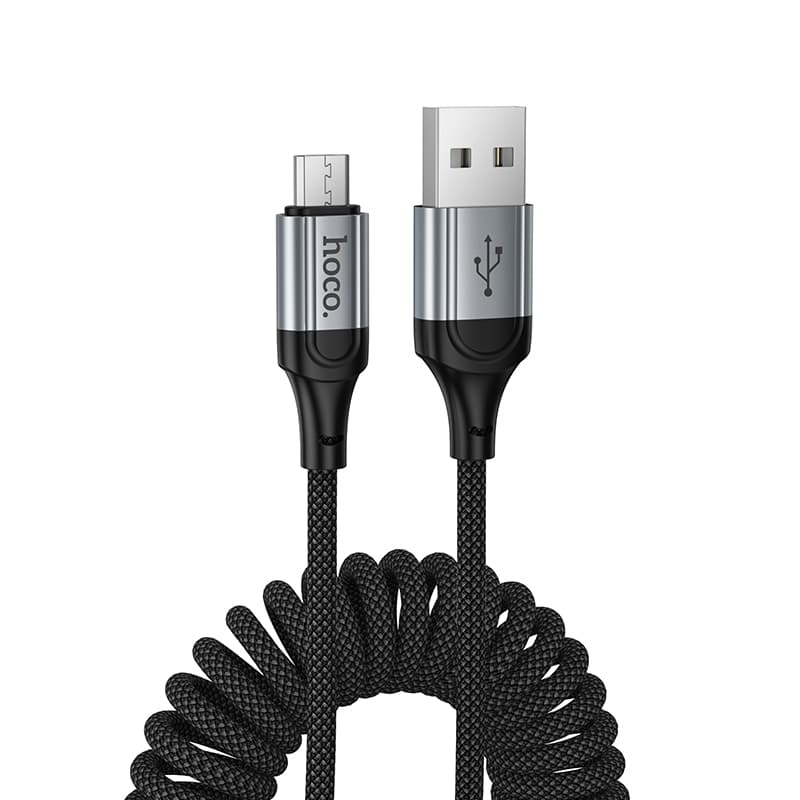 Кабель для зарядки Micro USB HOCO X121 1.5м 2.4A пружина в оплетке черный