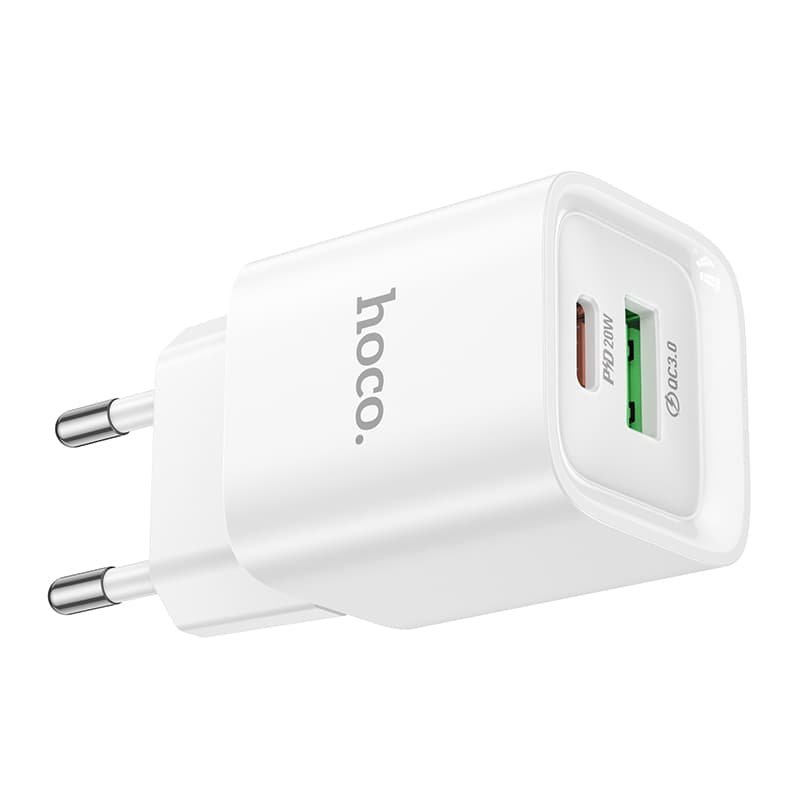 фото Сетевое зарядное устройство Адаптер Блок питания HOCO C147A PD 20W+QC3.0 / Type-C USB-C+USB белое
