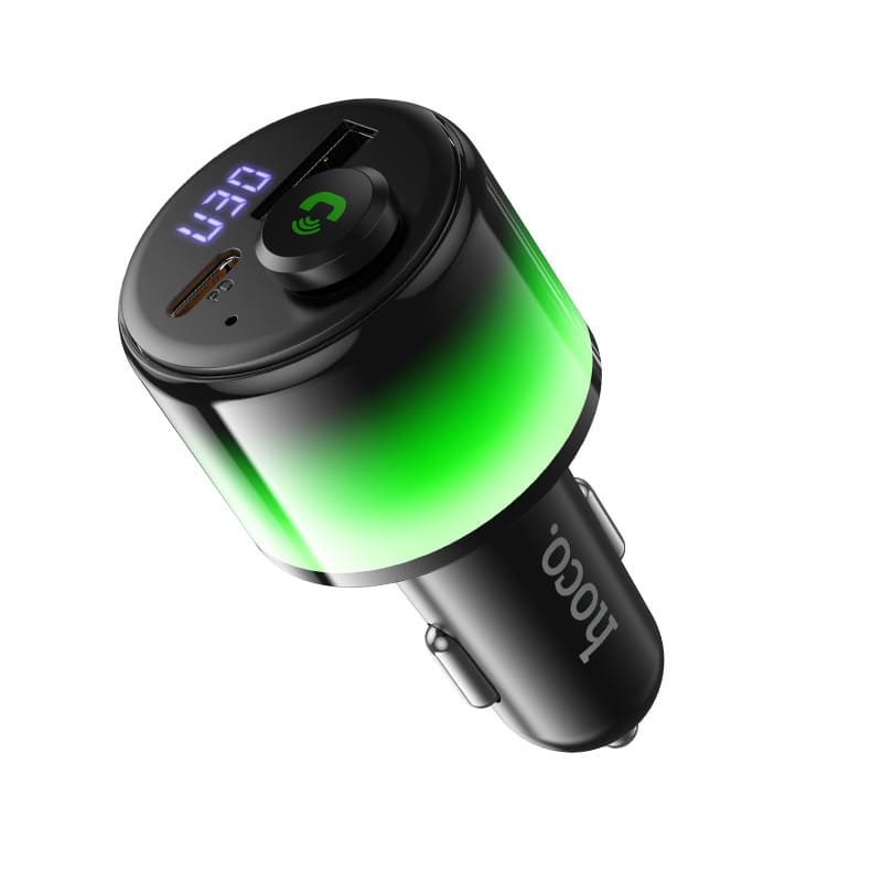 фото FM трансмиттер bluetooth модулятор HOCO E166 42W USB-A + USB-C PD 30W LED черный