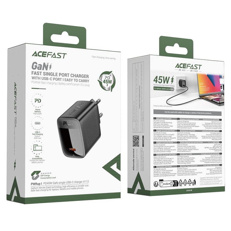 фото Сетевое Зарядное устройство Адаптер Блок питания Acefast A112 PD 45W GaN USB-C черное 