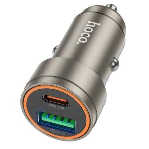 Автомобильное зарядное устройство + кабель Type-C to Type-C HOCO Z57A 30W PD 30W+QC3.0 1м серый металл