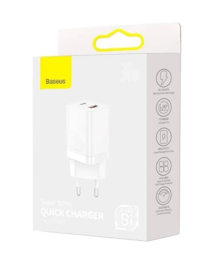 фото Сетевое зарядное устройство Адаптер Блок питания Baseus Super Si Quick 1C PD 30W Type-C USB-C белое CCSUP-J02