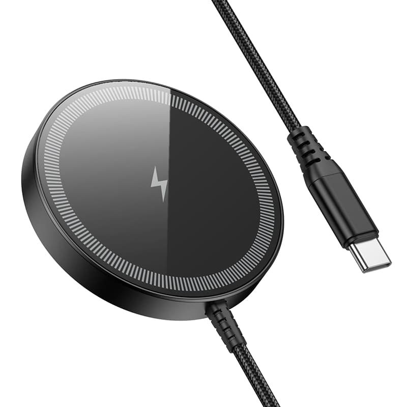 фото Беспроводное зарядное устройство магнитное HOCO CQ17 15W с LED дисплеем USB-C Type-C черное
