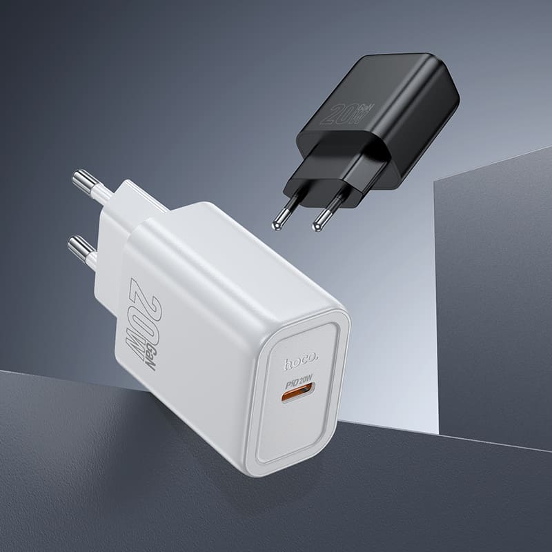 фото Сетевое зарядное устройство + кабель для iphone Lightning to Type-C HOCO N60 GaN PD 20W 1м белый
