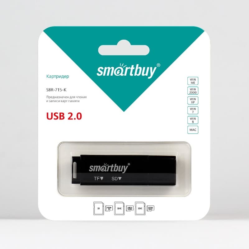 Картридер Smartbuy 715 USB 2.0-SD/MicroSD черный (SBR-715-K) Картридер Smartbuy 715 USB 2.0-SD/MicroSD черный (SBR-715-K)
