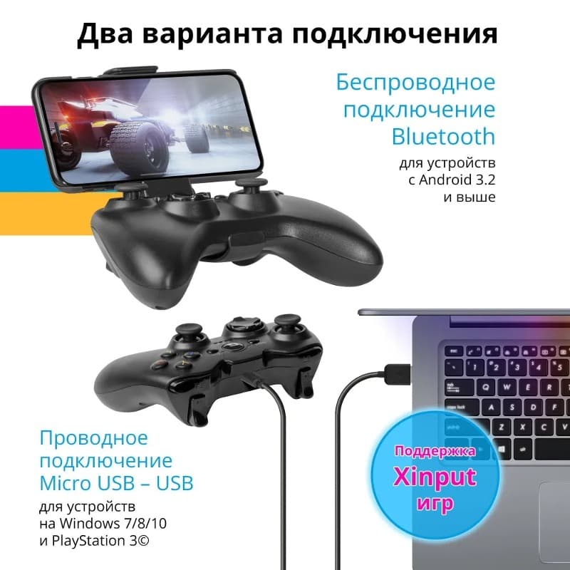 Геймпад беспроводной DEFENDER Codx USB, BT Bluetooth, Android 17 кнопок 1.8м