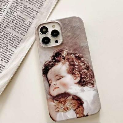 Чехол накладка для iphone 13 Pro (6.1) силикон+пластик девочка в обнимку с котенком