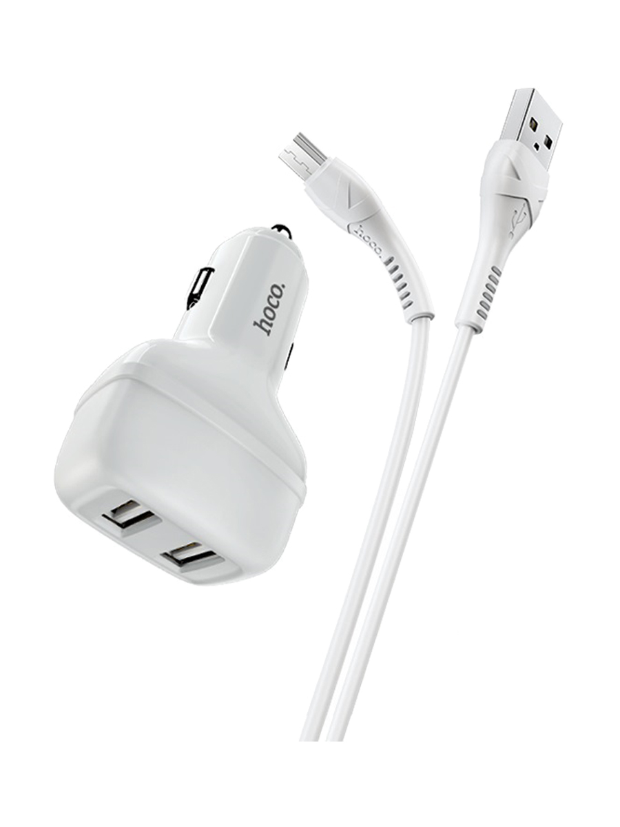 фото Автомобильное зарядное устройство + кабель Micro USB HOCO Z36 2USB 2.4A  белый